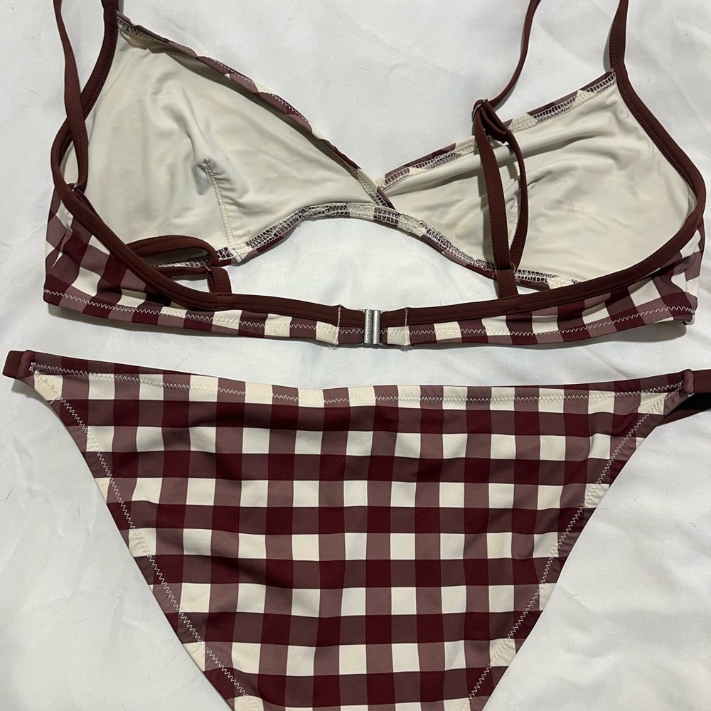 Maroon Gingham Solid & Striped Bikini - Size L - image 2